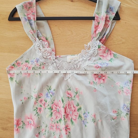 Dentelle Light Blue Floral Short Nightgown with Sheer Shoulder Straps and Lace L - Picture 7 of 9